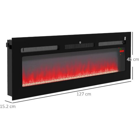 HOMCOM Electric Fireplace Recessed and Wall Mounted Electric Fire Black ...