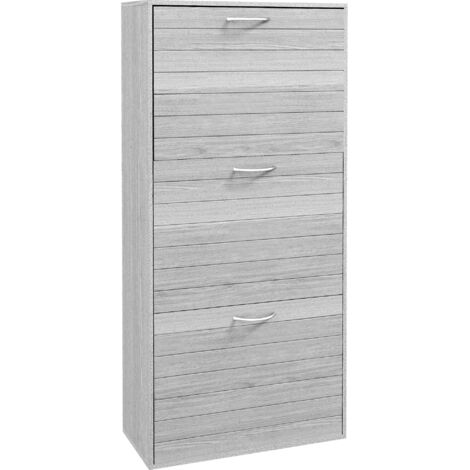 HOMCOM Slim Shoe Storage Cabinet with 3 Flip Drawers, Grey