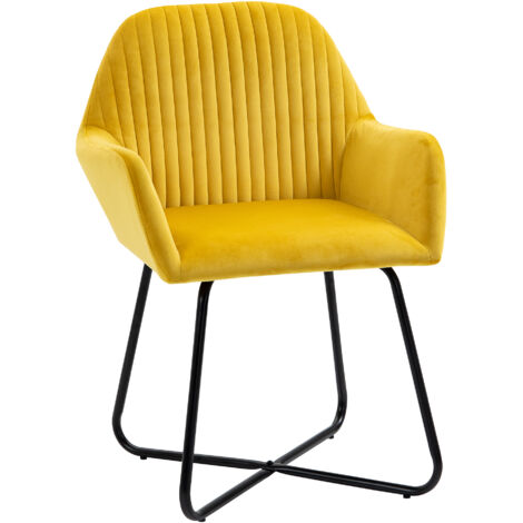 HOMCOM Modern Accent Chair Velvet-Feel Upholstered Lounge Armchair Yellow