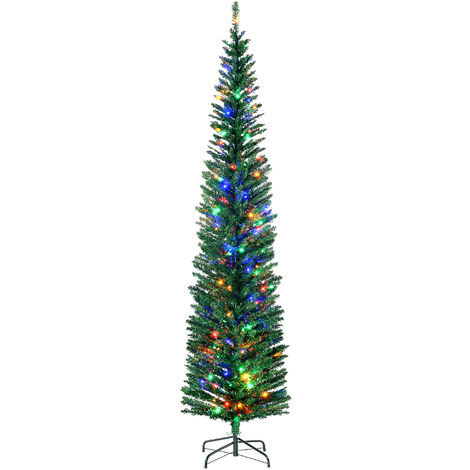 HOMCOM 7.5ft Artificial Pencil Christmas Tree with Colourful Lights, Steel Base (1/5)