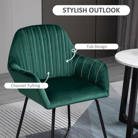 HOMCOM Modern Accent Chair Velvet-Feel Upholstered Lounge Armchair Green