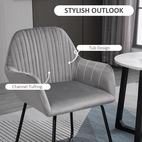 HOMCOM Modern Accent Chair Velvet-Feel Upholstered Lounge Armchair Grey