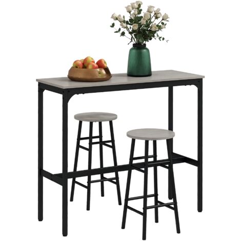 Homcom – 3 Piece bar set – Industrial grey kitchen table with 2 matching stools – Powder coated steel frames – Adjustable feet for balance (1/5)