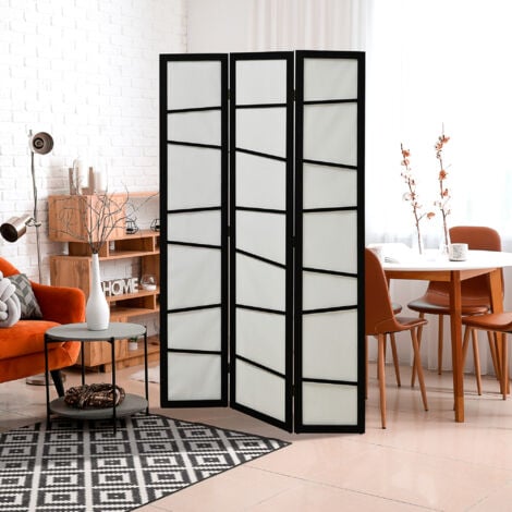 HOMCOM Folding Room Divider 3 Panel Privacy Screen Protector with Wooden Frame