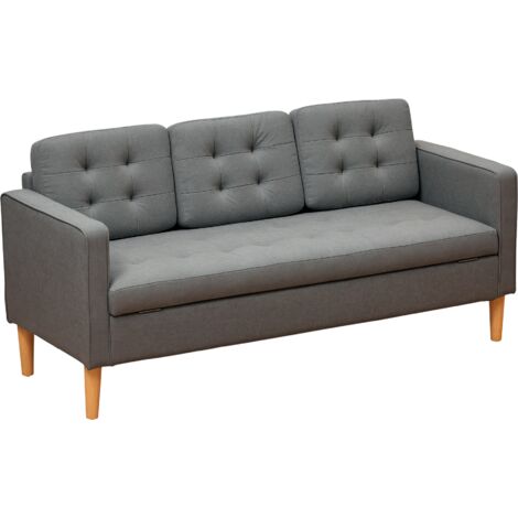 HOMCOM Modern 3 Seater Sofa with Hidden Storage and Rubber Wood Legs, Grey