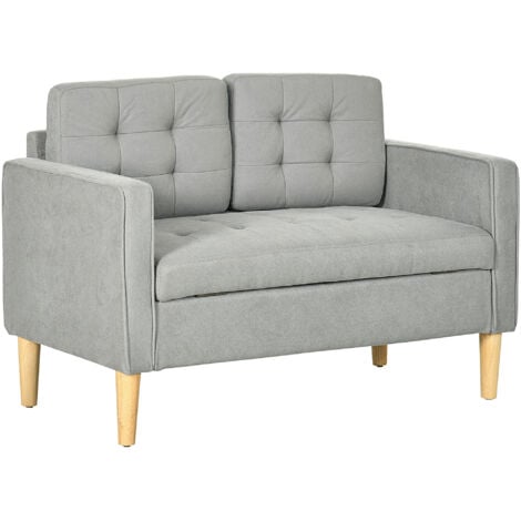 HOMCOM Compact Loveseat Sofa 2 Seater Sofa with Storage and Wood Legs ...