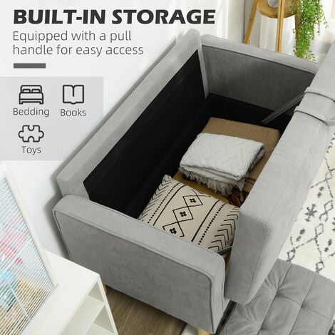 HOMCOM Compact Loveseat Sofa 2 Seater Sofa with Storage and Wood Legs Light Grey