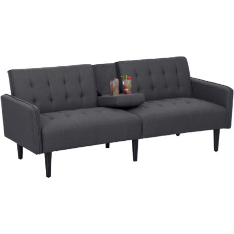 HOMCOM Upholstered Sofa bed 3 Seater Home Theater with Storage Grey (1/5)
