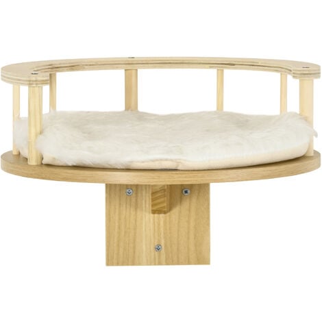 PawHut Cat Shelf Wall Mounted Cat Tree with Cushion, Guardrails 34 x 34 x 10.5cm