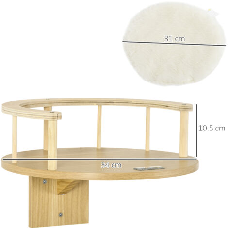 PawHut Cat Shelf Wall Mounted Cat Tree with Cushion, Guardrails 34 x 34 x 10.5cm