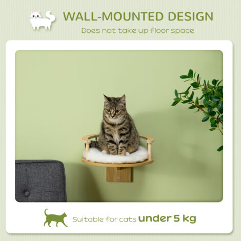 PawHut Cat Shelf Wall Mounted Cat Tree with Cushion, Guardrails 34 x 34 x 10.5cm