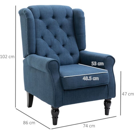 HOMCOM Accent Armchair Home Furniture Retro Tufted Club Wood Fabric Blue
