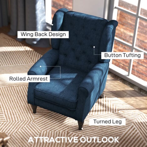 HOMCOM Accent Armchair Home Furniture Retro Tufted Club Wood Fabric Blue