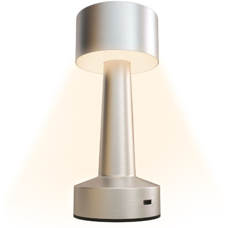 HOMCOM LED Cordless Table Lamp with Battery Operated for Bedroom, Silver