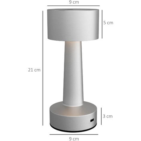 HOMCOM LED Cordless Table Lamp with Battery Operated for Bedroom, Silver