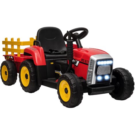 HOMCOM Electric Ride on Tractor with Trailer 12V Kids Electric Car for 3-6 Years Red
