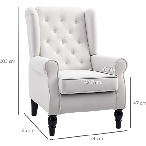 HOMCOM Accent Armchair Home Furniture Retro Tufted Club Wood Fabric Cream White