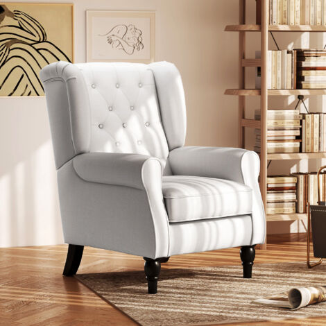HOMCOM Accent Armchair Home Furniture Retro Tufted Club Wood Fabric Cream White