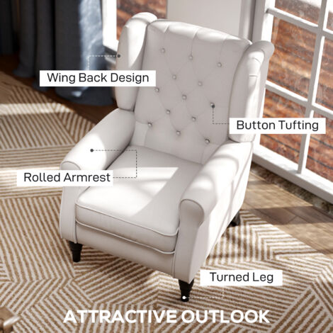 HOMCOM Accent Armchair Home Furniture Retro Tufted Club Wood Fabric Cream White