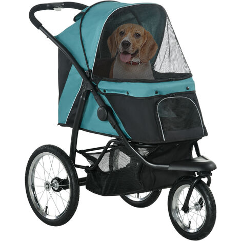 PawHut Pet Stroller Jogger for Medium Dogs, Foldable Pushchair Adjustable Canopy Green
