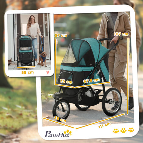 PawHut Pet Stroller Jogger for Medium Dogs, Foldable Pushchair Adjustable Canopy Green