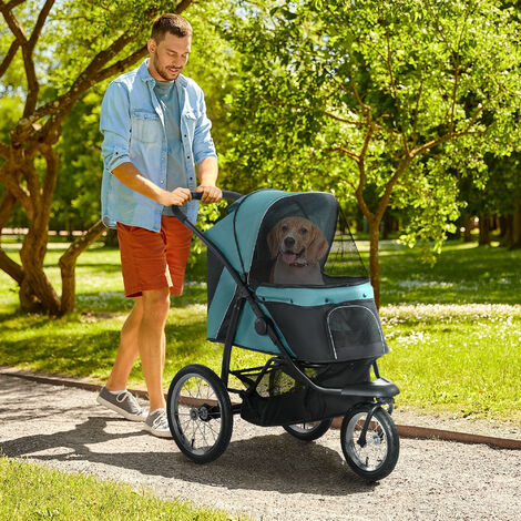 PawHut Pet Stroller Jogger for Medium Dogs, Foldable Pushchair Adjustable Canopy Green