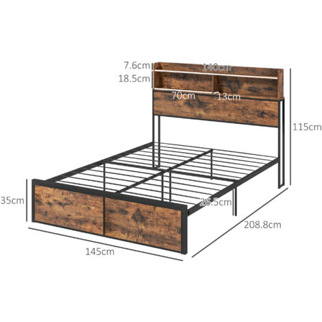 HOMCOM Bed Frame with Storage Headboard and Under Bed Storage 4.8FT Double