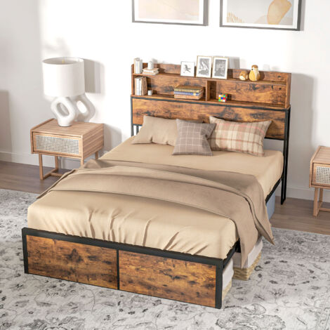 HOMCOM Bed Frame with Storage Headboard and Under Bed Storage 4.8FT Double