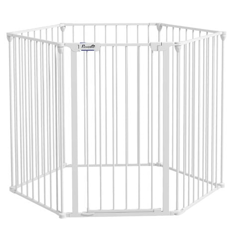 PawHut 2 in 1 Dog Pen, Safety Pet Gate Dog Playpen Foldable for Medium Dogs 6 Panel