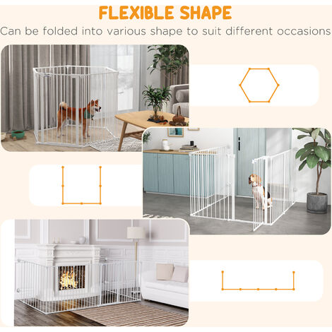 PawHut 2 in 1 Dog Pen, Safety Pet Gate Dog Playpen Foldable for Medium Dogs 6 Panel