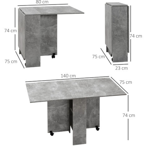 HOMCOM Folding Dining Table, Drop Leaf Table for Small Spaces with 2-tier Shelves, Small Kitchen Table with Rolling Casters Grey