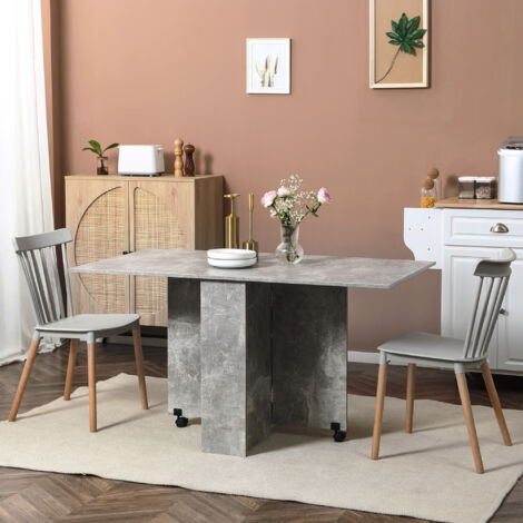 HOMCOM Folding Dining Table, Drop Leaf Table for Small Spaces with 2-tier Shelves, Small Kitchen Table with Rolling Casters Grey