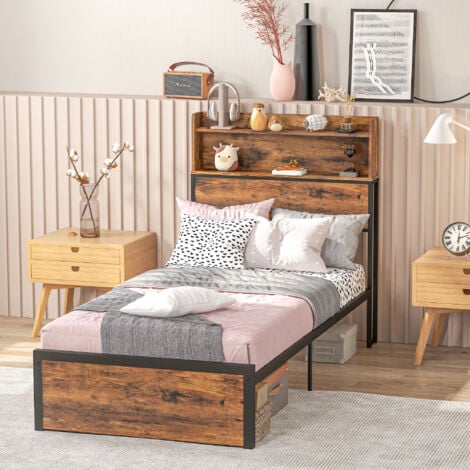 HOMCOM Bed Frame with Storage Headboard and Under Bed Storage 3.1FT Single