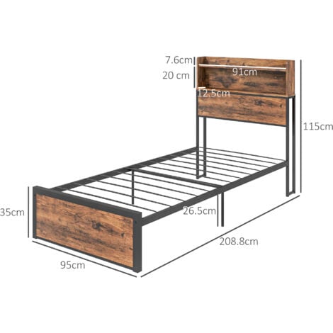 HOMCOM Bed Frame with Storage Headboard and Under Bed Storage 3.1FT Single