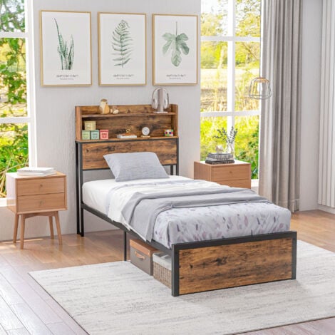 HOMCOM Bed Frame with Storage Headboard and Under Bed Storage 3.1FT Single