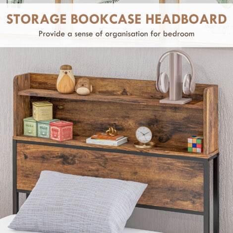 HOMCOM Bed Frame with Storage Headboard and Under Bed Storage 3.1FT Single