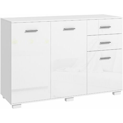 HOMCOM Sideboard Storage Cabinet, Kitchen Cabinet w/ 2 Drawers and Adjustable Shelves High gloss