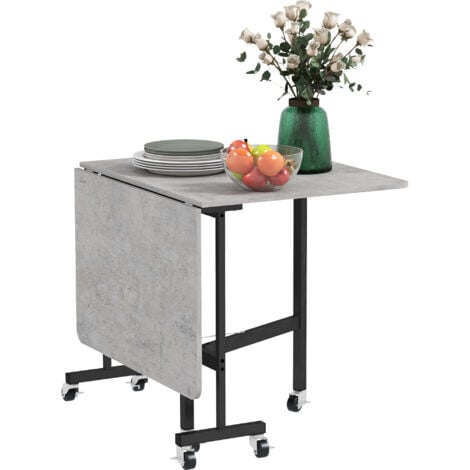 HOMCOM Drop Leaf Table, Folding Dining Table with Metal Frame, Rolling Kitchen Dining Table for Small Spaces, 120cm Grey