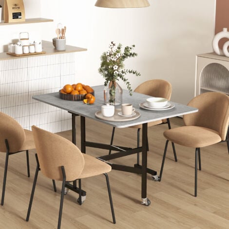 HOMCOM Drop Leaf Table, Folding Dining Table with Metal Frame, Rolling Kitchen Dining Table for Small Spaces, 120cm Grey