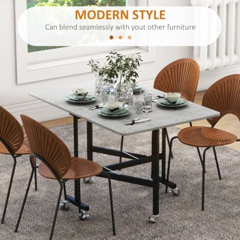 HOMCOM Drop Leaf Table, Folding Dining Table with Metal Frame, Rolling Kitchen Dining Table for Small Spaces, 120cm Grey