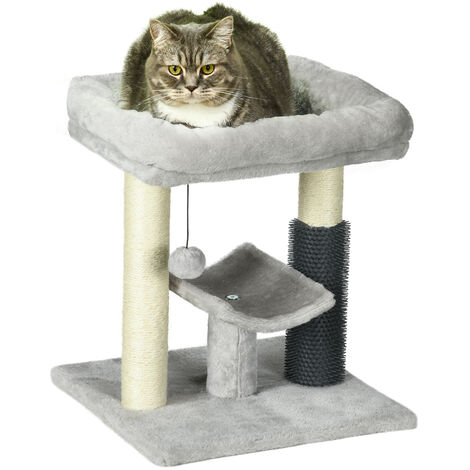 PawHut Small Cat Tree Tower w/ Scratching Posts, Bed, Perch, Self Groomer, Toy