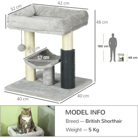 PawHut Small Cat Tree Tower w/ Scratching Posts, Bed, Perch, Self Groomer, Toy