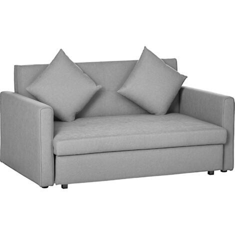 HOMCOM Convertible 2 Seater Sofa Bed with 2 Cushions Storage for Living Room Light Grey
