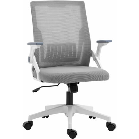 Vinsetto Mesh Office Chair with Lumbar Support, Flip-up Arm, Wheels, Grey