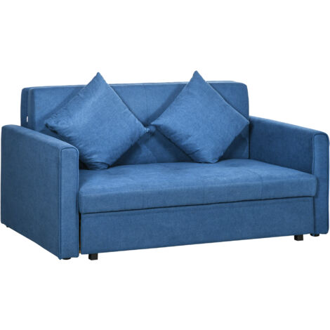 HOMCOM Convertible 2 Seater Sofa Bed with 2 Cushions Storage for Living Room Blue