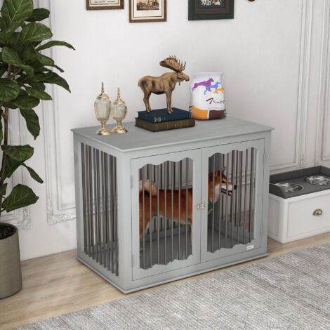 PawHut Dog Crate End Table with Three Doors Furniture Style Dog Crate Indoor Use Large
