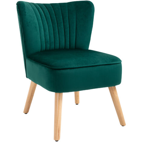 HOMCOM Fabric Accent Chair Modern Leisure Chair with Wood Legs and Armless Design Green