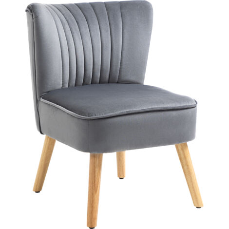 HOMCOM Fabric Accent Chair Modern Leisure Chair with Wood Legs and Armless Design Grey