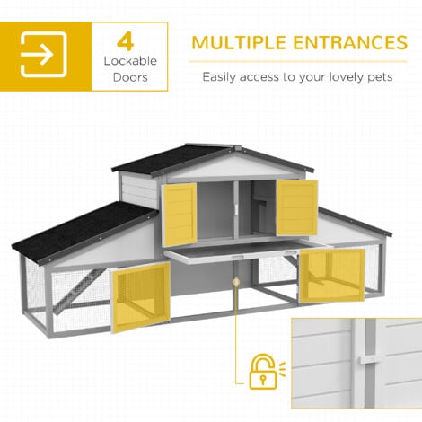 PawHut Rabbit Hutch, Bunny Cage with Tray & Ramp, Wooden Outdoor House, Grey