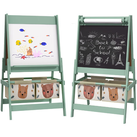 AIYAPLAY Kids Easel with Paper Roll, 3 in 1 Art Easel Blackboard, Whiteboard Green